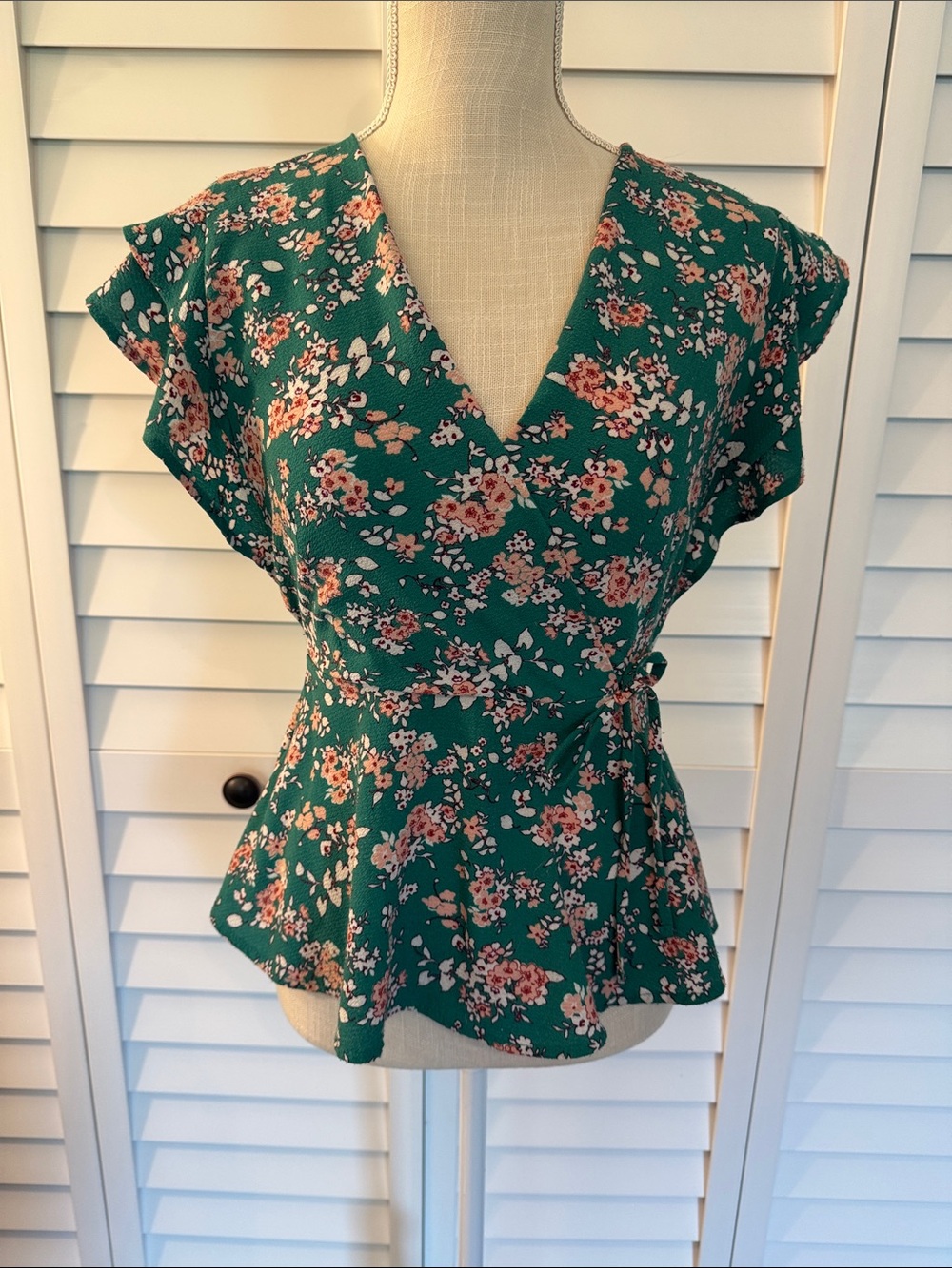Monteau Faux Wrap Peplum Blouse